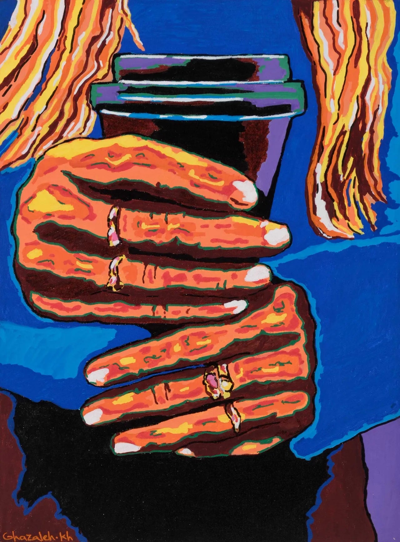 "Hands" Painting by Ghazaleh Khoshqadam- Acrylic on canvas 15.7" H × 11.8" W