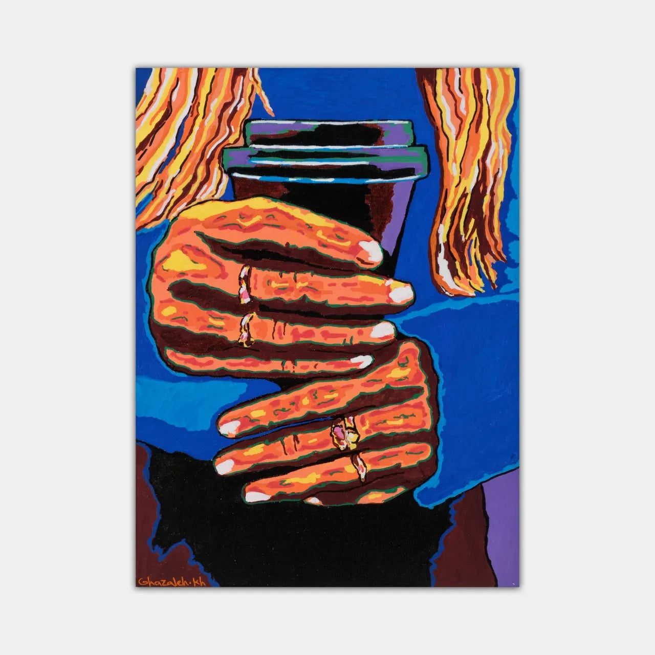 "Hands" Painting by Ghazaleh Khoshqadam- Acrylic on canvas 15.7" H × 11.8" W