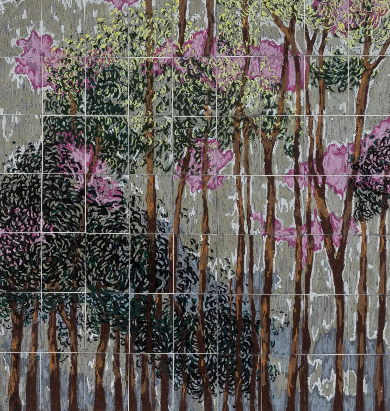 "Far" Painting by Pegah Shamlou- Oil Pastel on Cardboard (H: 38.98″ × W: 37.20″)