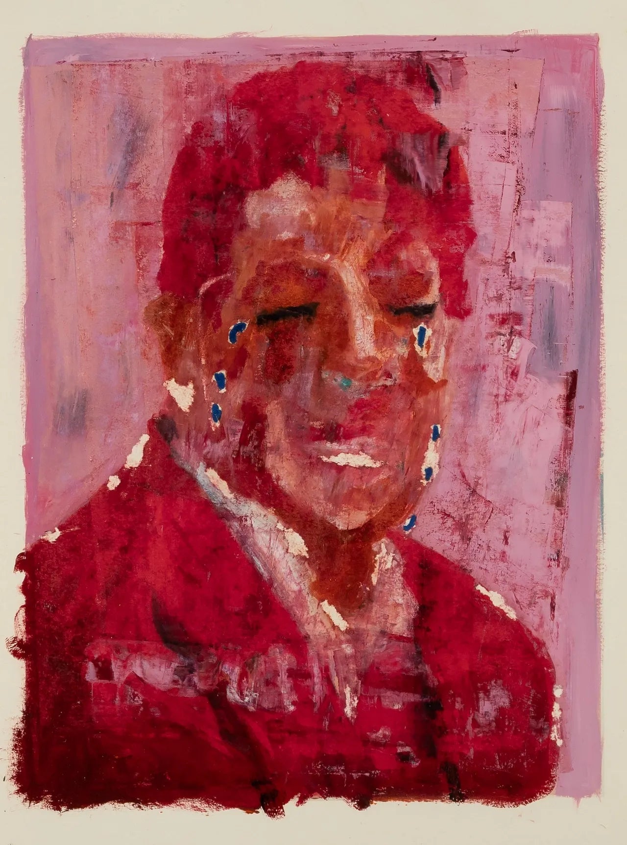 "He does not cry, he laughs" Painting by Elias Qazi- Mixed Media on Paper 17.7" H × 12.2" W