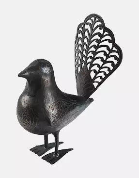 Patterned Silver Globe Metal Bird