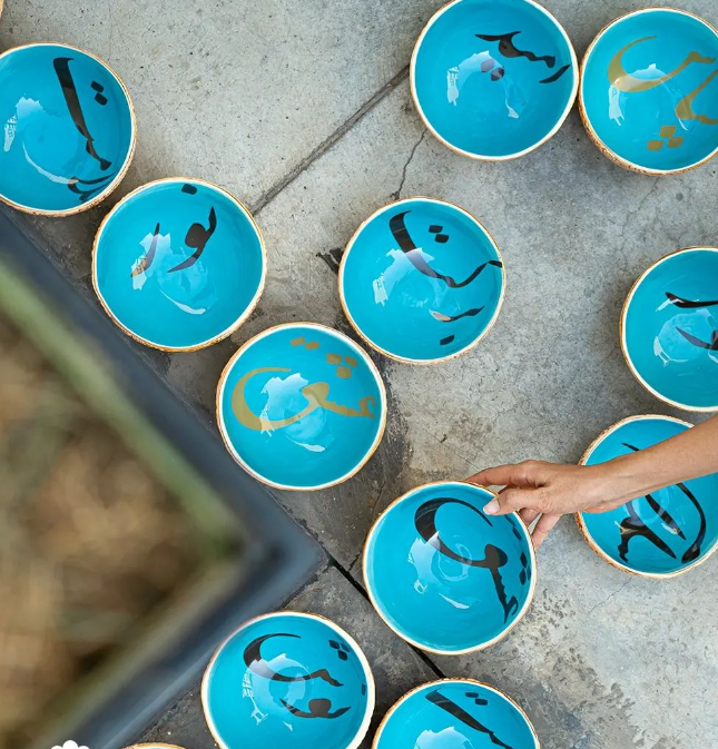 Bowls with different inscriptions.