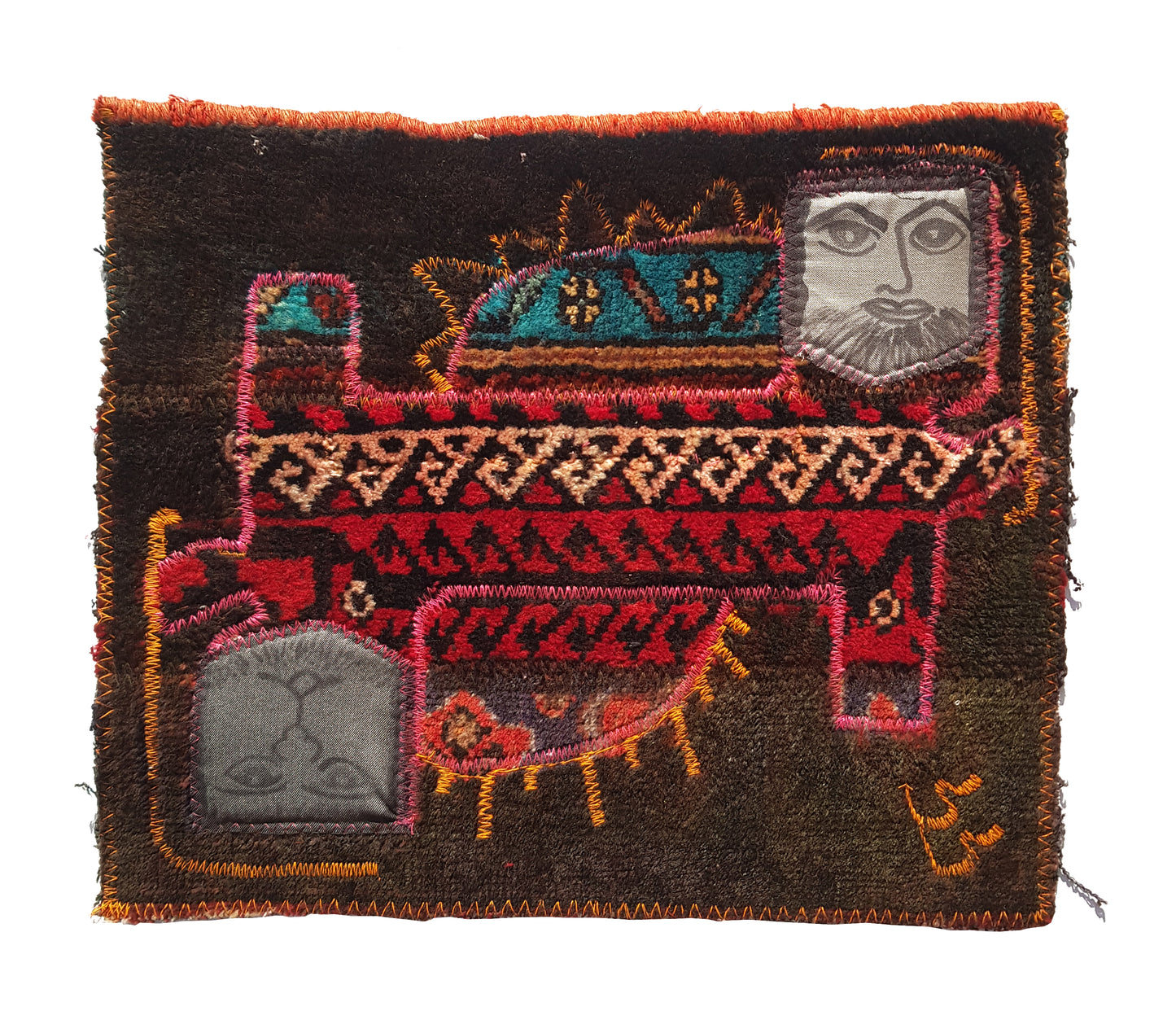 "Untitled" Textile Art by CC - Kilim Art (H: 16.14 in × W: 19.29 in)