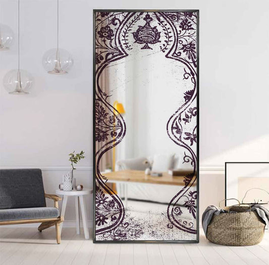 Wall floor mirror with metal frame and digital print.
