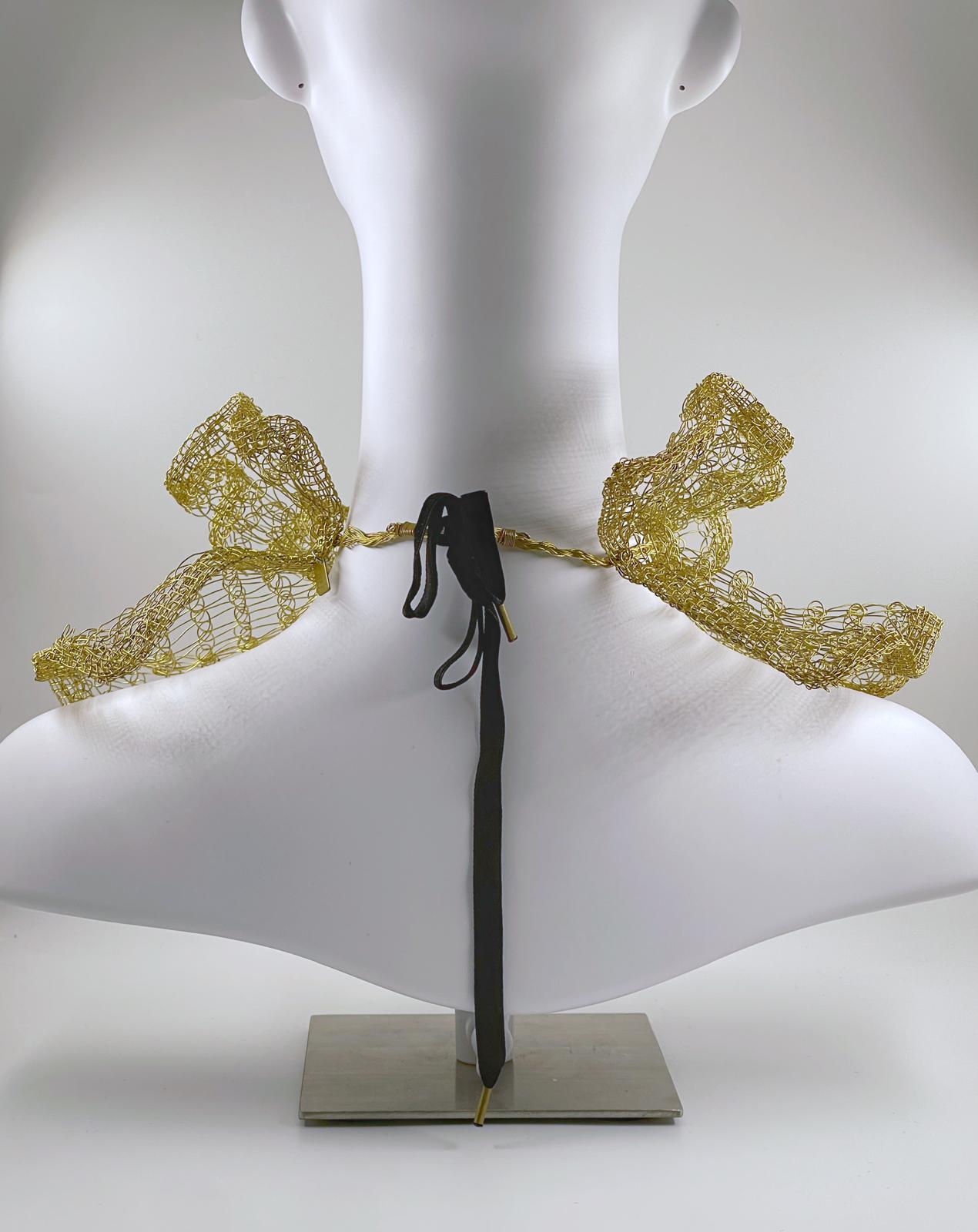 Handwoven Brass Statement Neckpiece by Sareh Ghomi