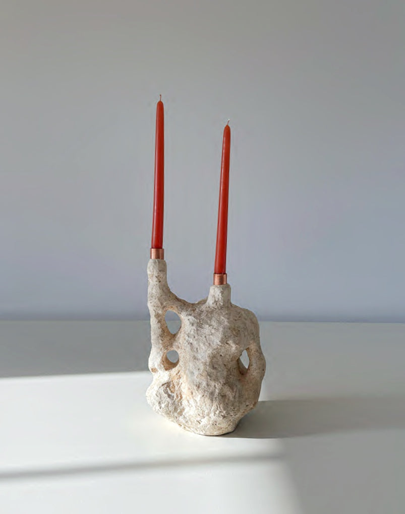 Papier-mâché Candle Holder (03) from the "Ba Ma" Series by Roosha Ranjbar