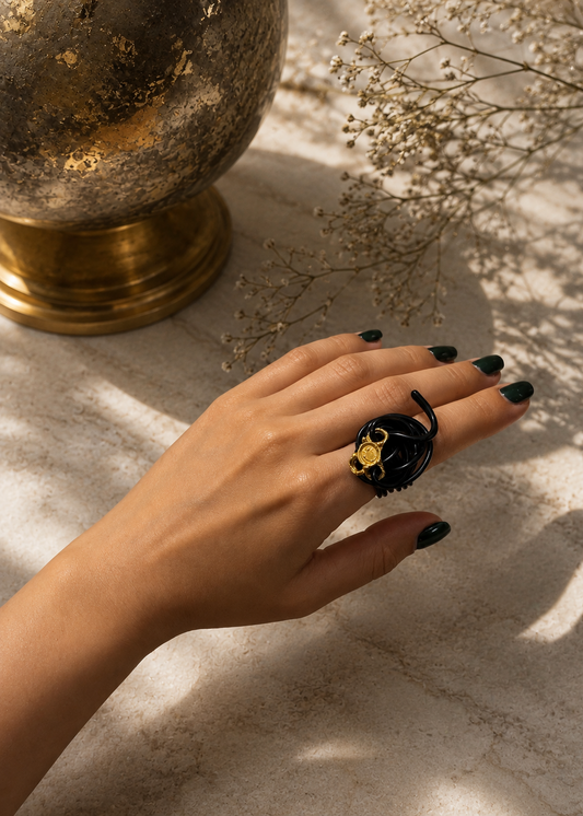 Black aluminum wire Ring by Leyla Malekk
