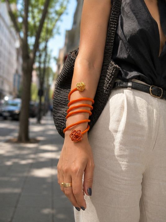 Handmade Multi-Wear Orange Rubber Tubing Jewelry by Leyla Malekk