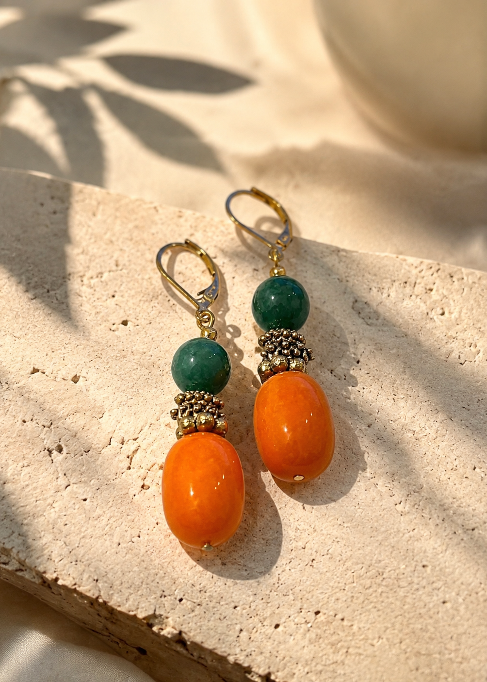 Handmade Green jade and  Brass Earring by Fati Bijoux