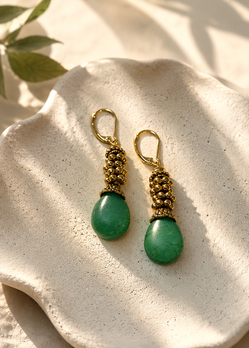 Handmade Green Jasper and  Brass Earring by Fati Bijoux