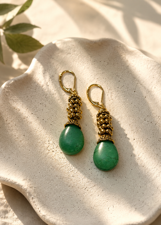 Handmade Green Jasper and  Brass Earring by Fati Bijoux