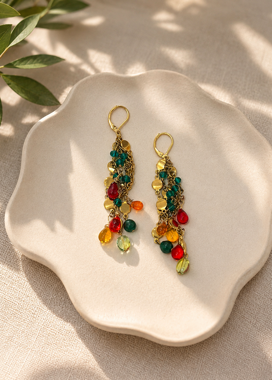 Handmade Wired Multicolored Czech Crystal on Chain Earring by Fati Bijoux