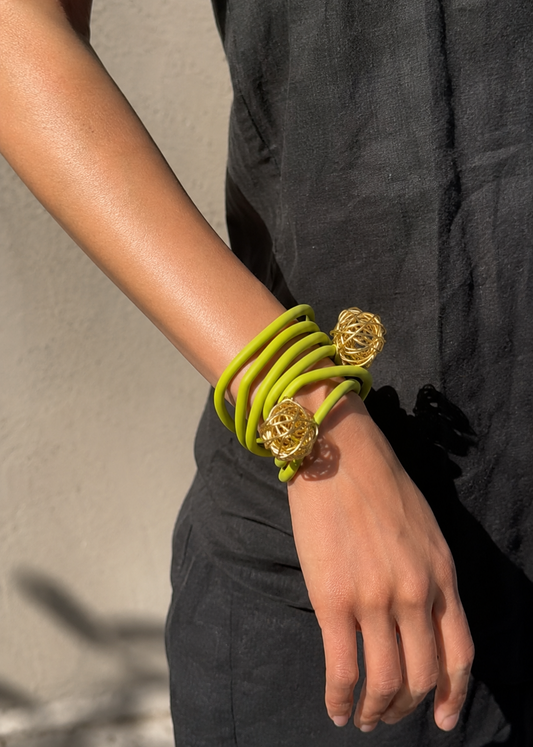 Handmade Multi-Wear Green Rubber Tubing Jewelry by Leyla Malekk