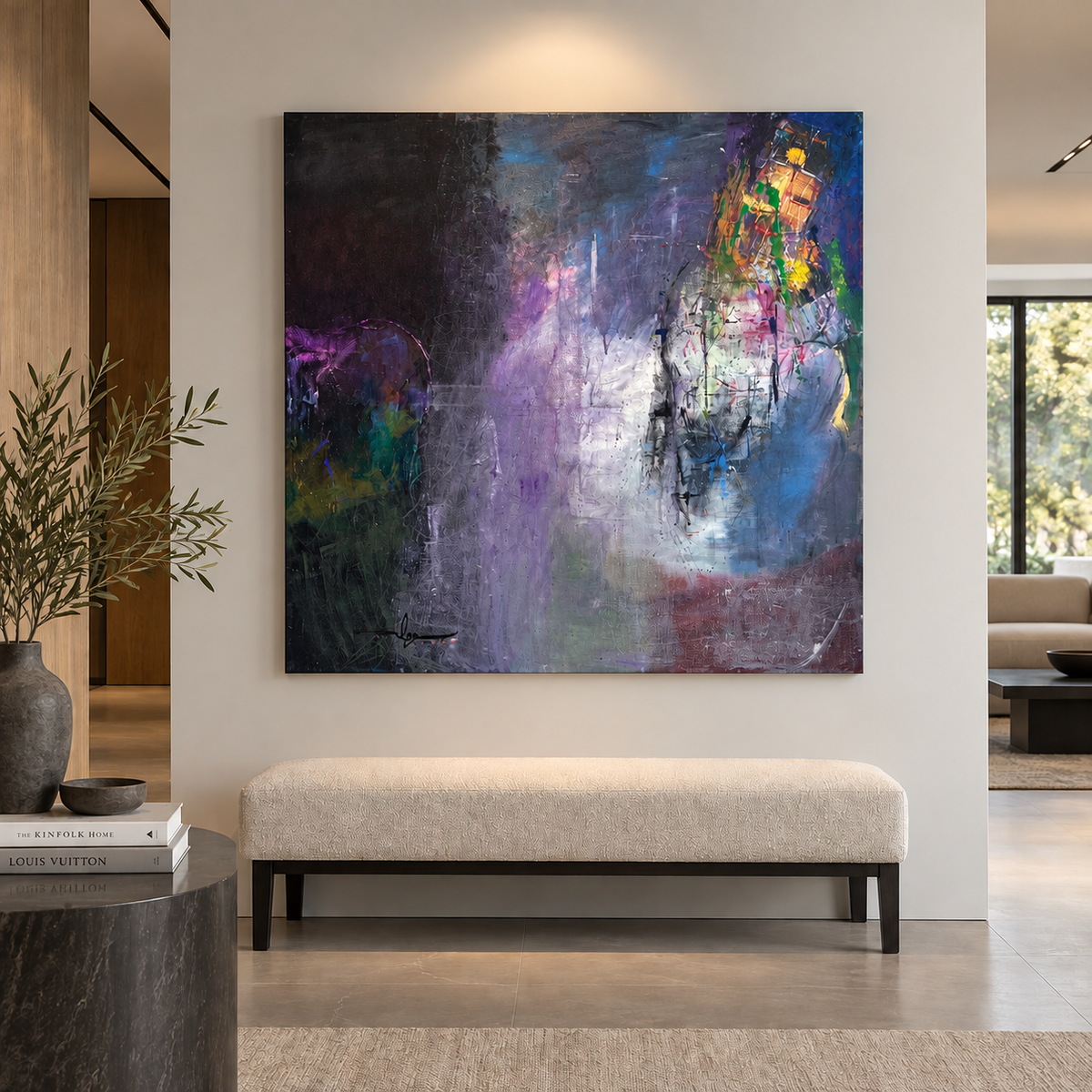 "Slowly" Painting by Soudabeh Zolfaghari - Acrylic on Canvas / Mixed media (39 inch 3/4 × 39 3/4 inch)