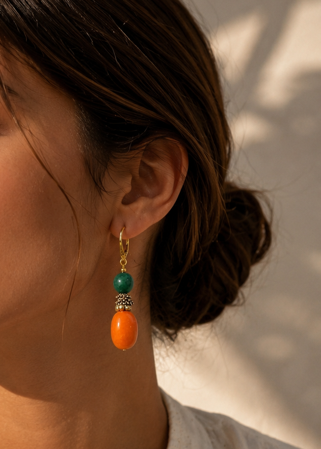Handmade Green jade and  Brass Earring by Fati Bijoux
