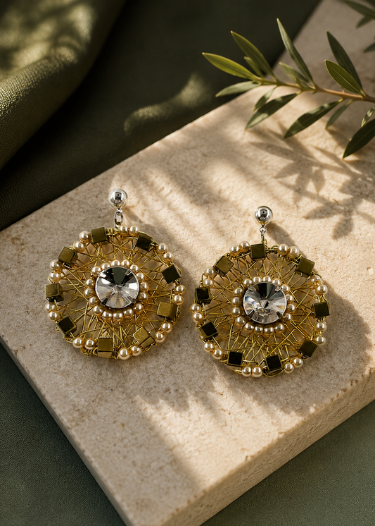 "Sunburst Glamour" Earrings Adorned with Swarovski Crystals by Sareh Ghomi (1)