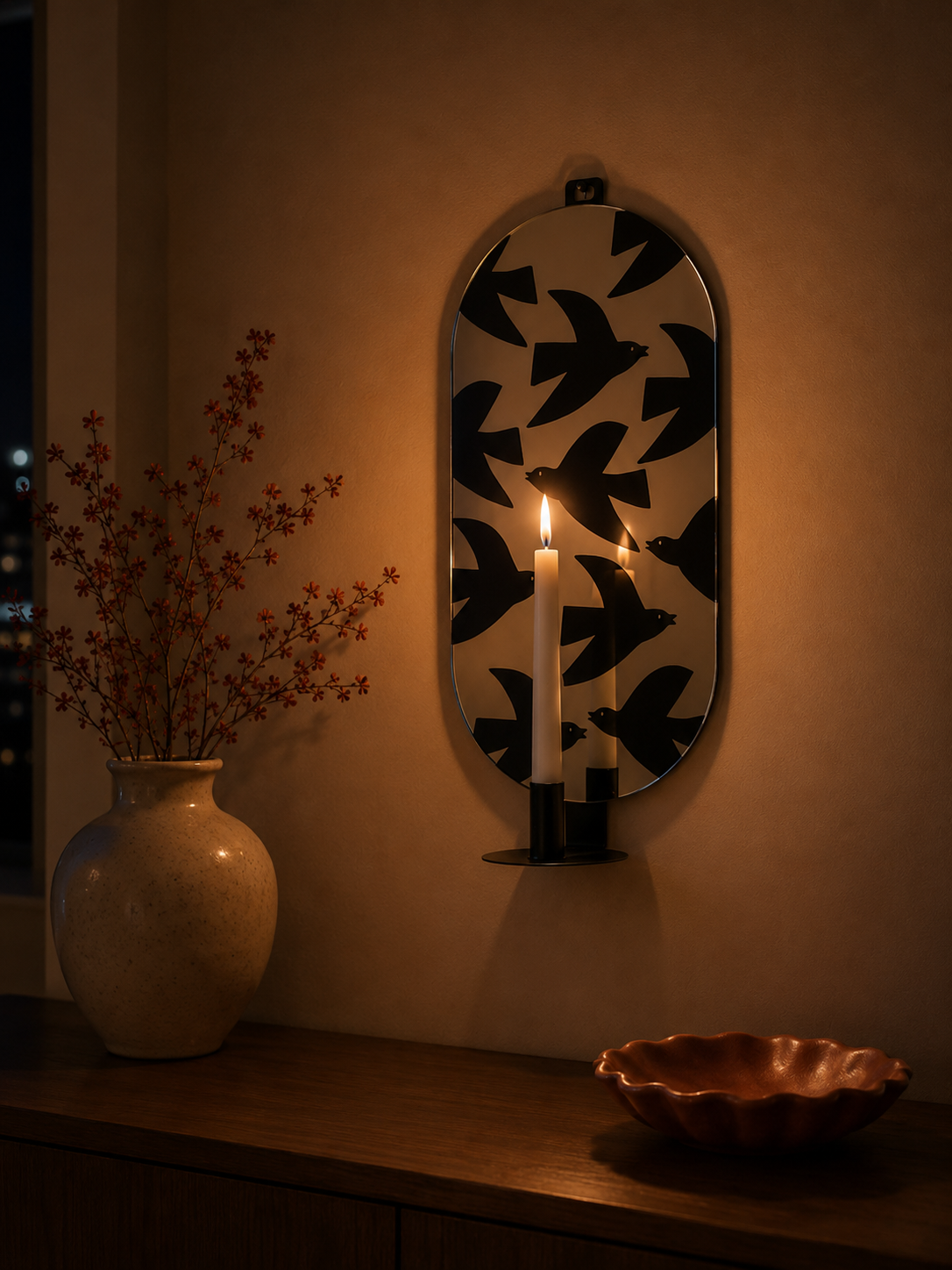 Swallows in Harmony Mirror Candle holder by Rashed