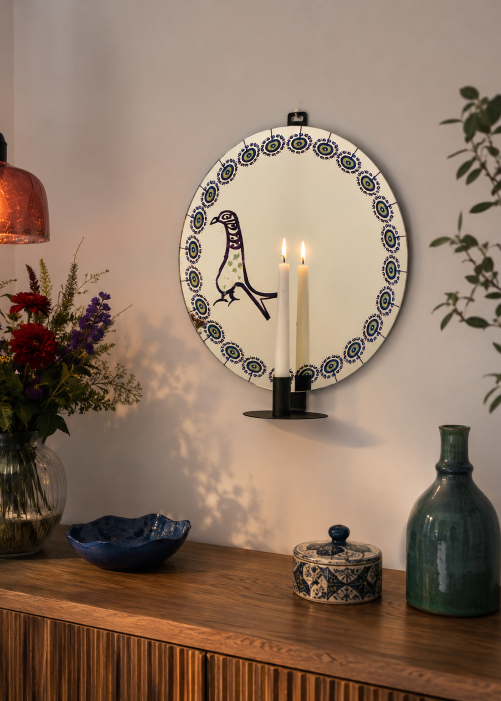 Peacock Mirror: Round Candleholder by Rashed