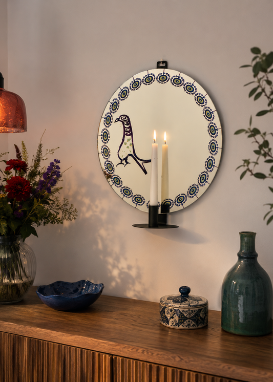 Peacock Mirror: Round Candleholder by Rashed