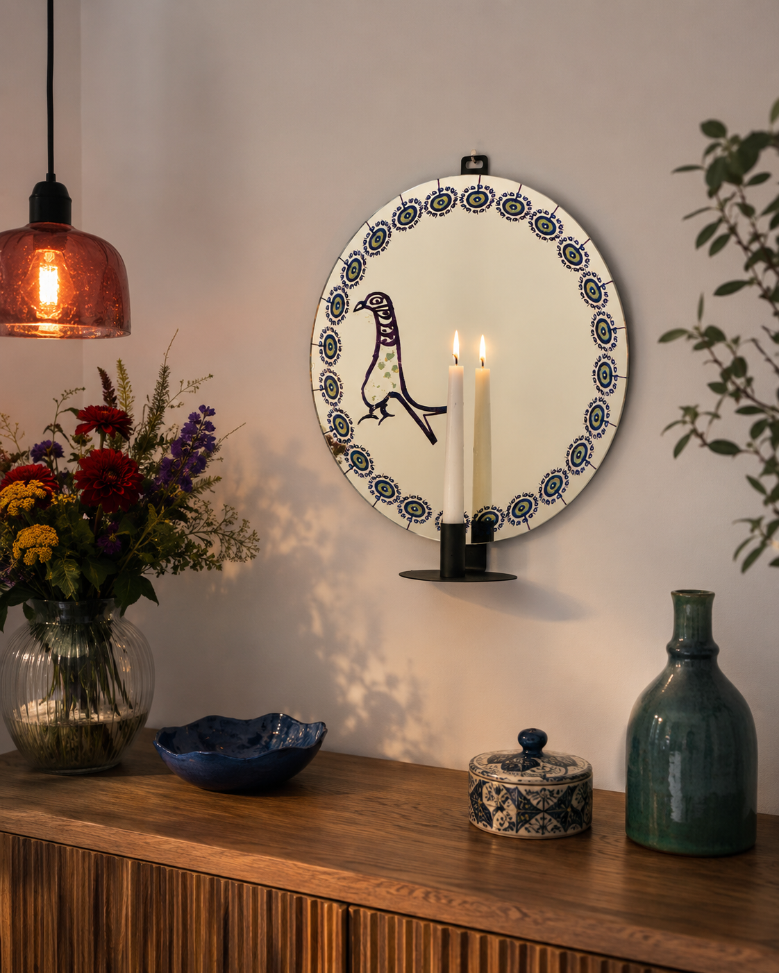 Peacock Mirror: Round Candleholder by Rashed