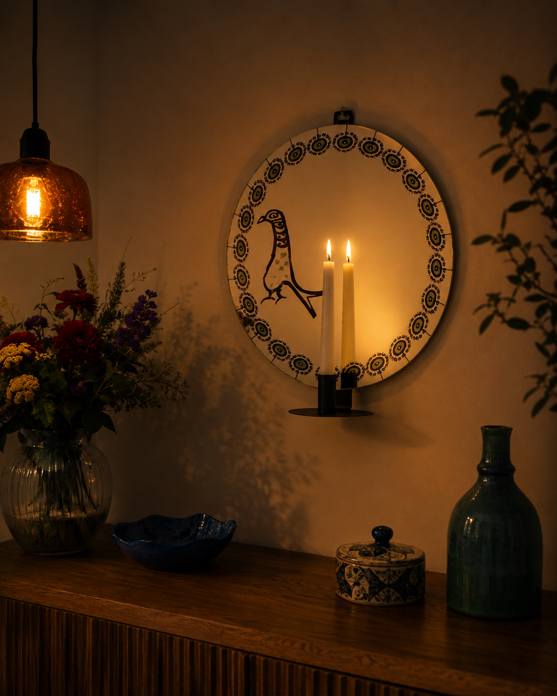 Peacock Mirror: Round Candleholder by Rashed
