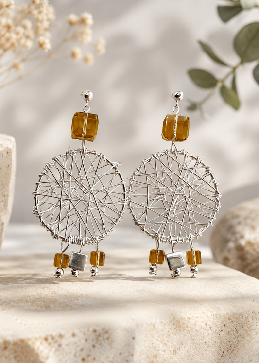 Silver Earrings – Handmade by Sareh Ghomi (Sterling Silver and Topaz Stone)