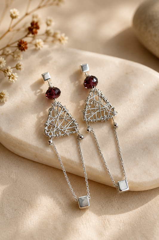 Silver Earrings – Handmade by Sareh Ghomi (Sterling Silver and Amethyst Stone)