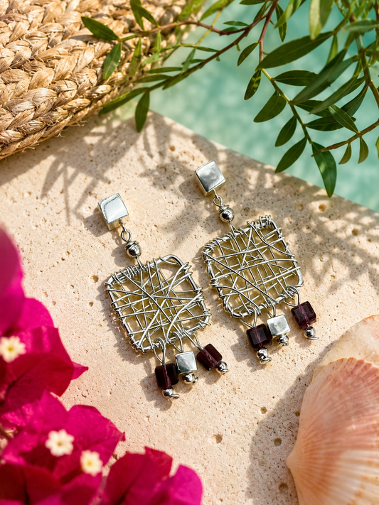 Silver Earrings – Handmade by Sareh Ghomi (Sterling Silver and Amethyst Stone)