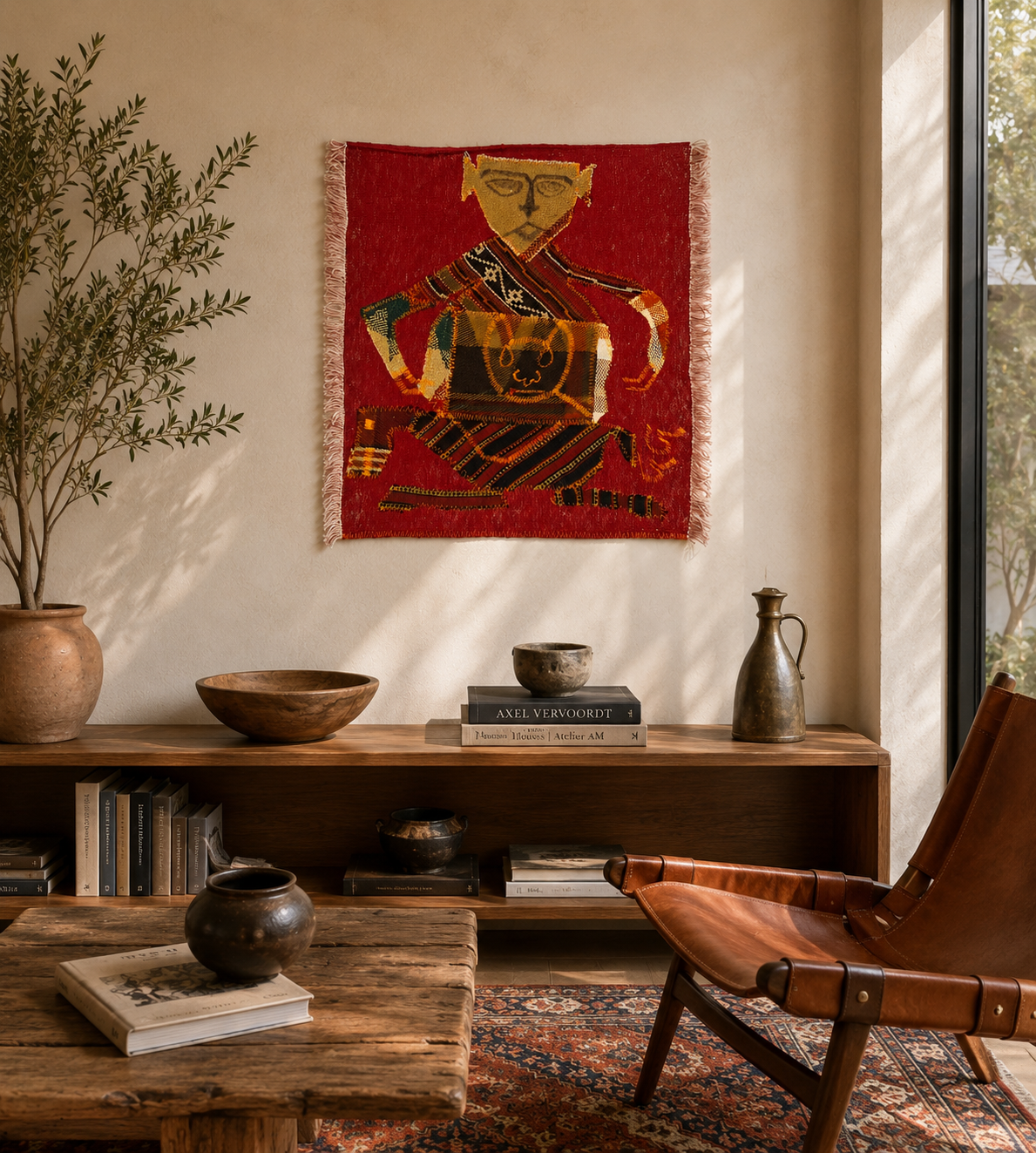 "Untitled" Textile Art by CC - Kilim Art (H: 23.23 in × W: 22.44 in)