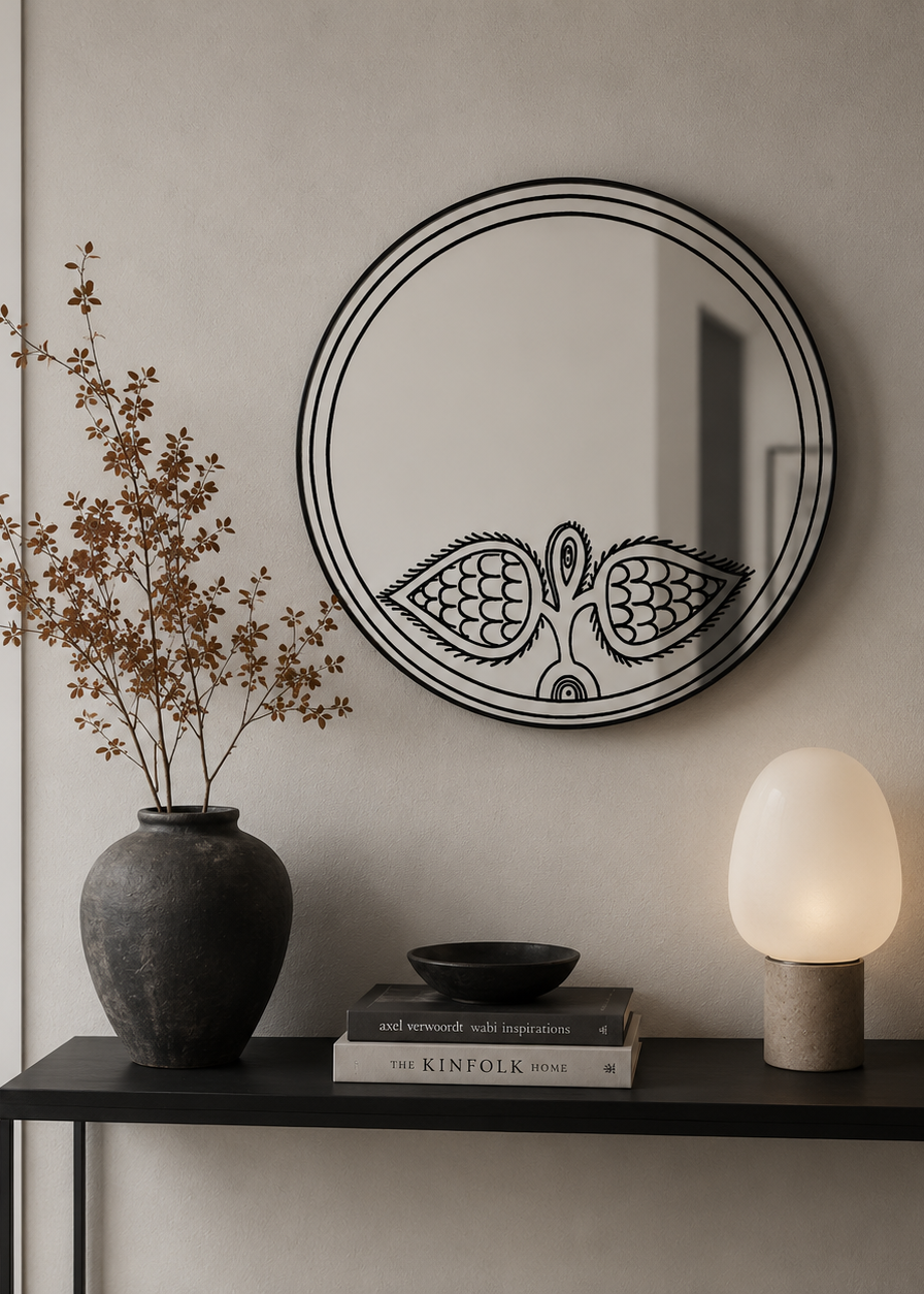 Metal-Framed Round Angel Mirror by Rashed
