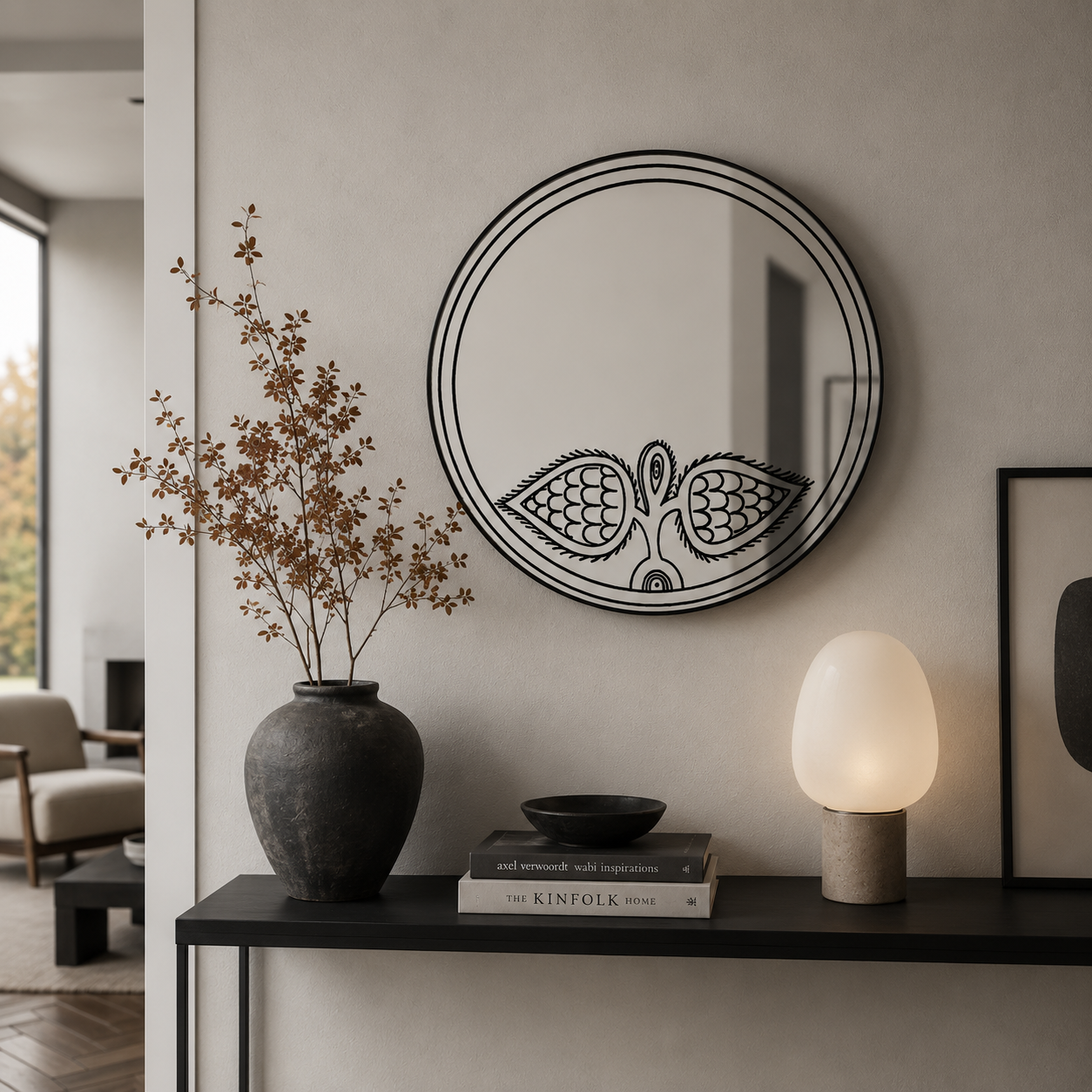 Metal-Framed Round Angel Mirror by Rashed