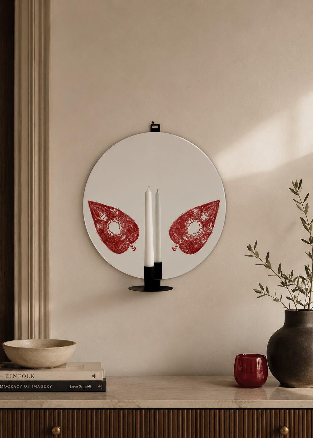 Twin Cypress Mirror – Round Candleholder by Rashed