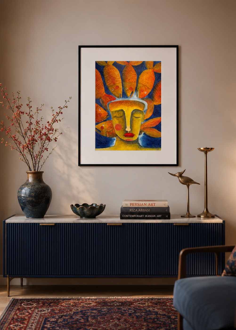 "Fish Crown" by Jorge Rojas, Acrylic on Cardboard, (15.75" × 11.81")