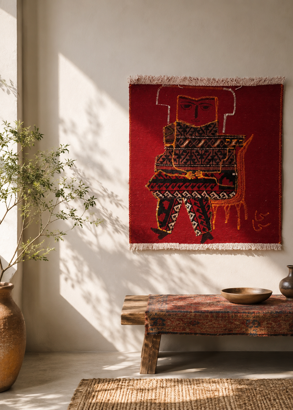"Untitled" Textile Art by CC - Kilim Art (H: 26.38 in × W: 24.41 in)
