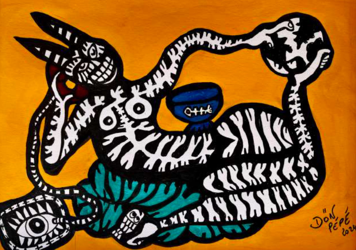 "Connections" by Don Pepe - Acrylic paint on paper (5.31" × 7.87")
