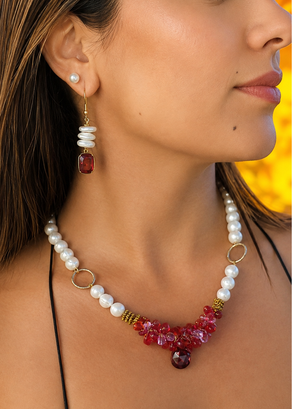 Handmade Freshwater Pearl Necklace by Fati Bijoux ( Purple Topaz and Wired Czech Crystal)