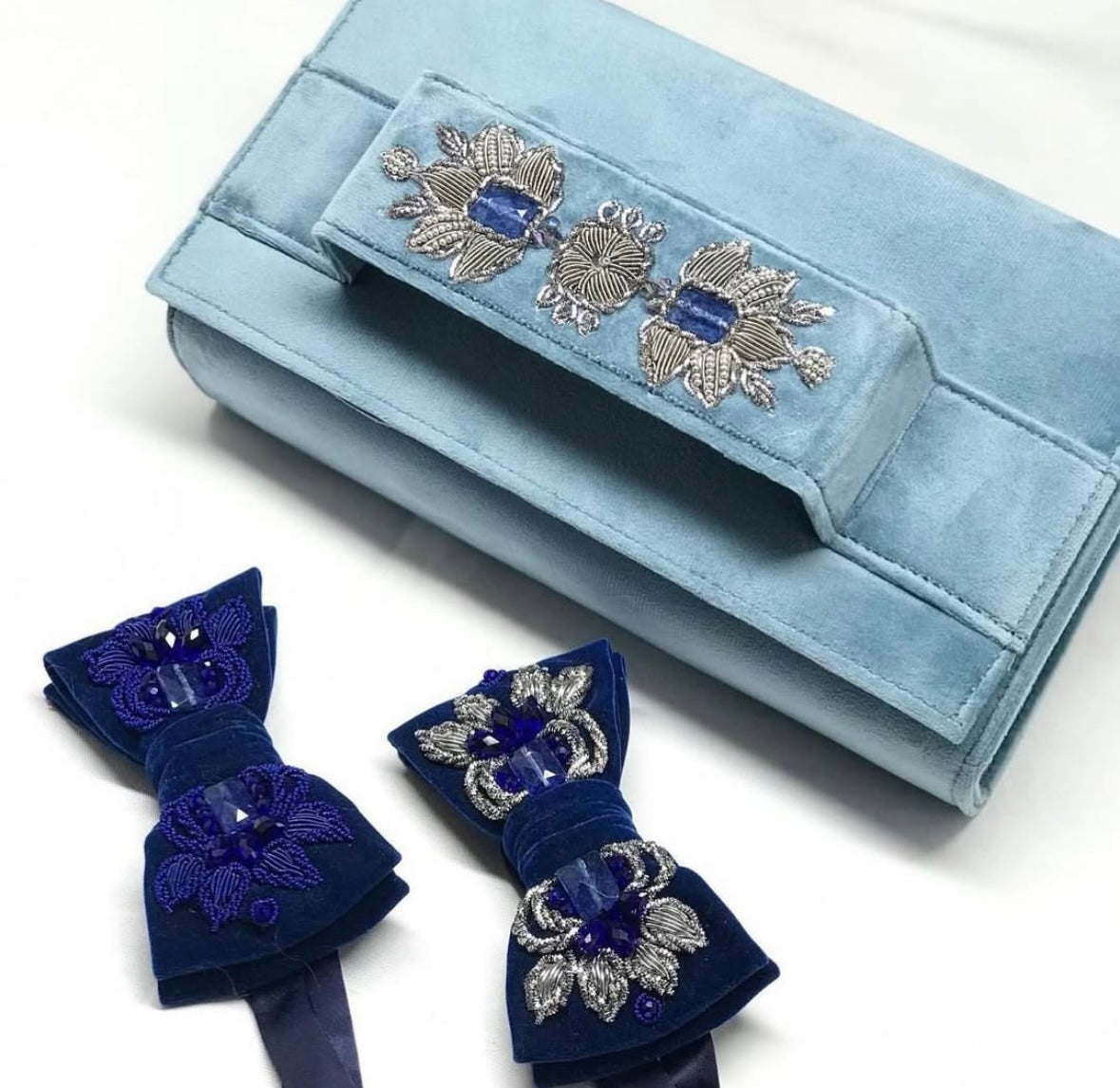 Noor Arash - Blue Velvet Clutch