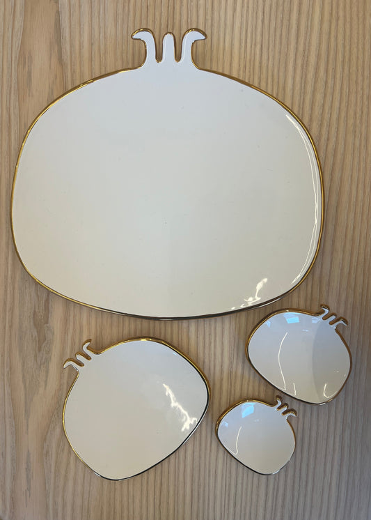 Medium Golden round pomegranate design ceramic dish