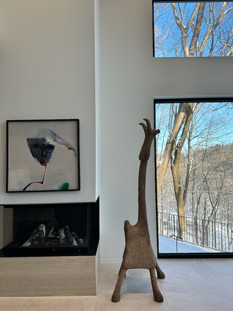 Brown papier-mâché goat statue- Medium