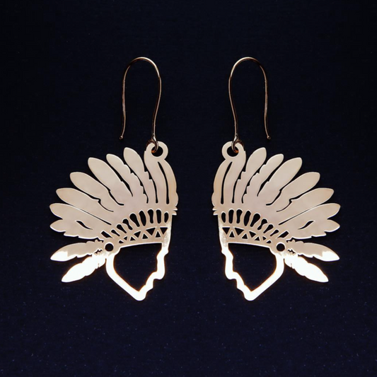 Flat earrings in the shape of Indian sideview.