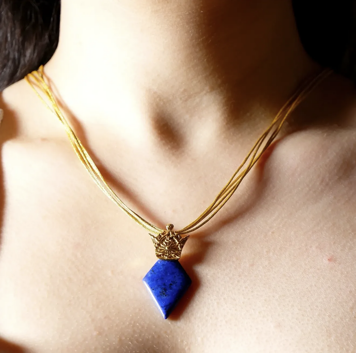 Handmade Crown Pendant- Lapis Lazuli & Gold by Banafsheh Hemmati