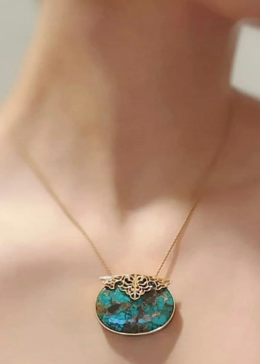 Handcrafted Gold & Nishapur Turquoise Pendant by Banafsheh Hemmati