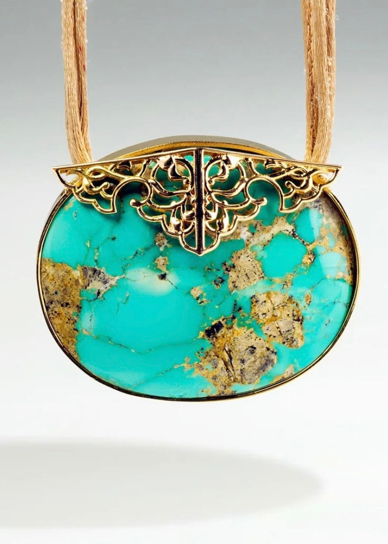 Handcrafted Gold & Nishapur Turquoise Pendant by Banafsheh Hemmati