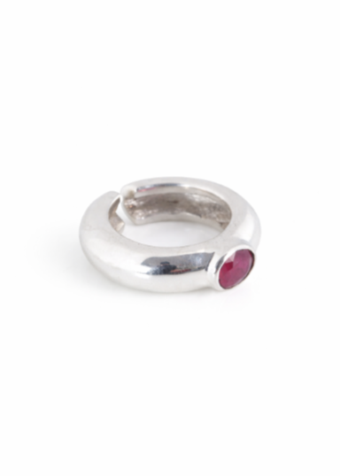 Handmade Silver Narrow dumbbell ring with ruby stone by Sun Nafissi