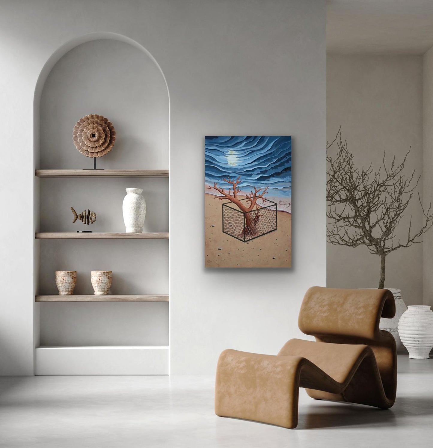 "Forbidden Tree" by Rozhan Bagheri, Acrylic on Canvas (23.62" × 15.75")