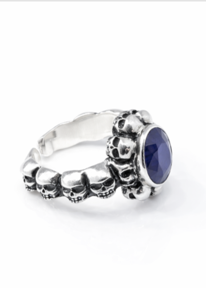 Handmade Silver Skull ring with sapphire stone by Sun Nafissi