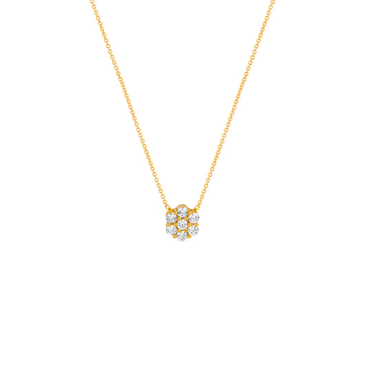 Gold necklace including chain and flower.