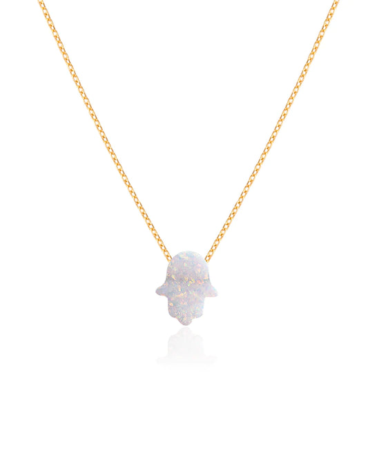 Oyster White Hamsa Hand Necklace by Tille