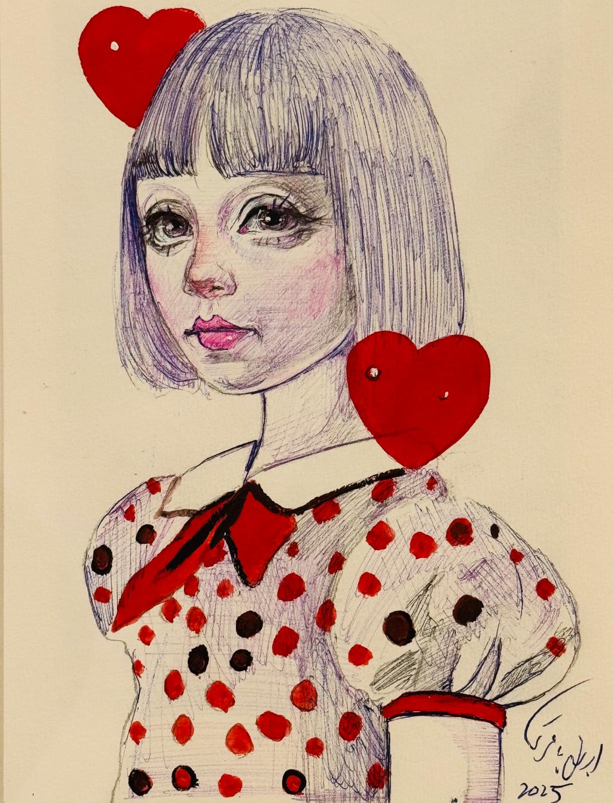 Portrait from My Heart Series by Ebrin Bagheri, Mixed Media on Paper (11" × 9")