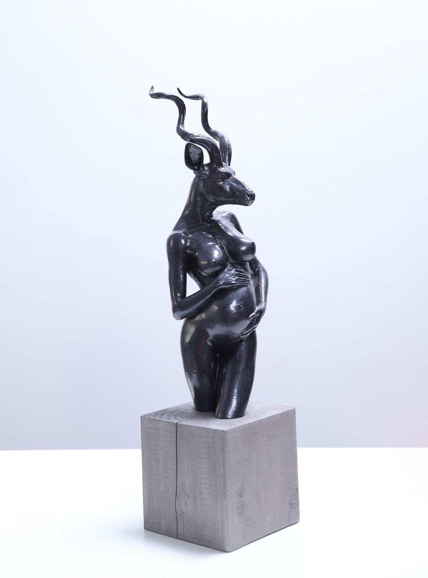 Gazelle-Headed Pregnant Woman Sculpture by Amin Sadraei, 3D Printed (Size 22" x 5.5" x 5.5")